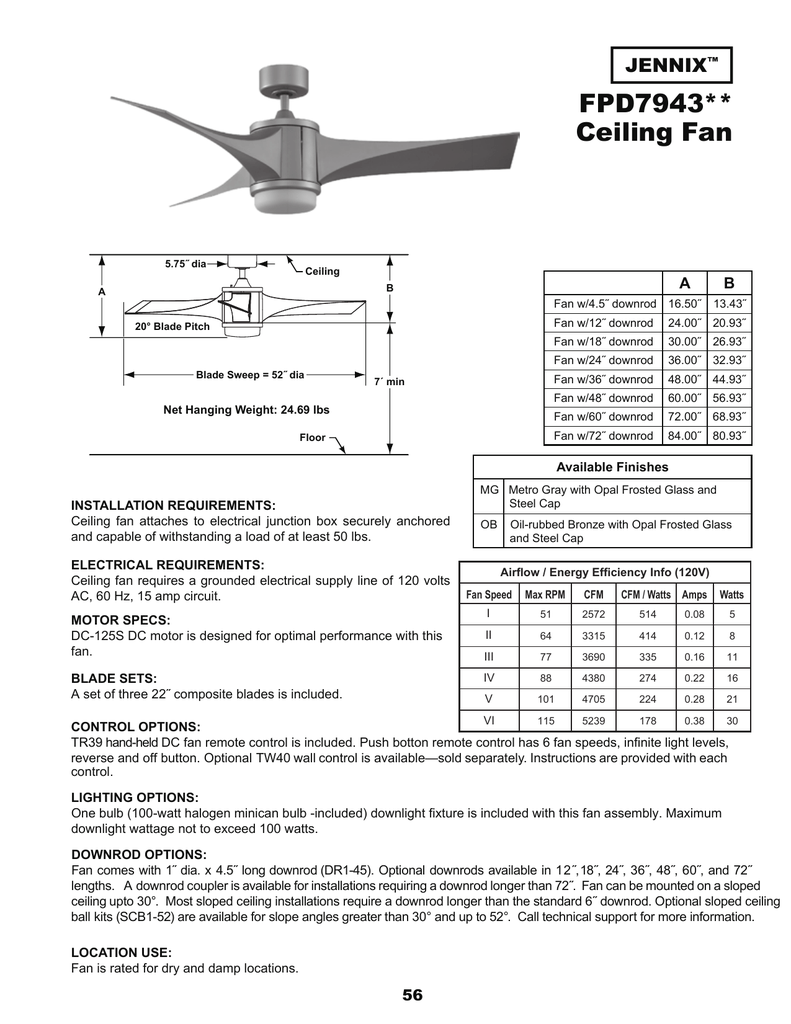 Fpd7943 Ceiling Fan Jennix A Manualzz Com