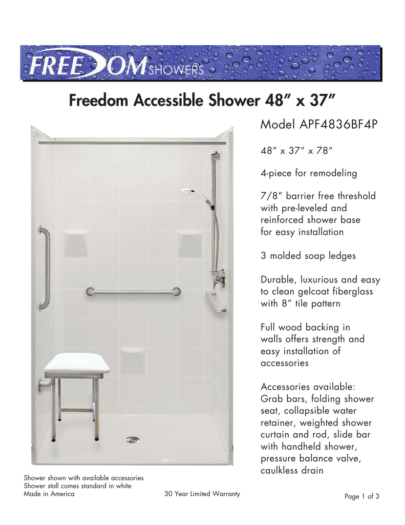 Four Piece 48 in. x 37 in. Wheelchair Accessible Shower APF4836BF4P Wheelchair Accessible Bathroom