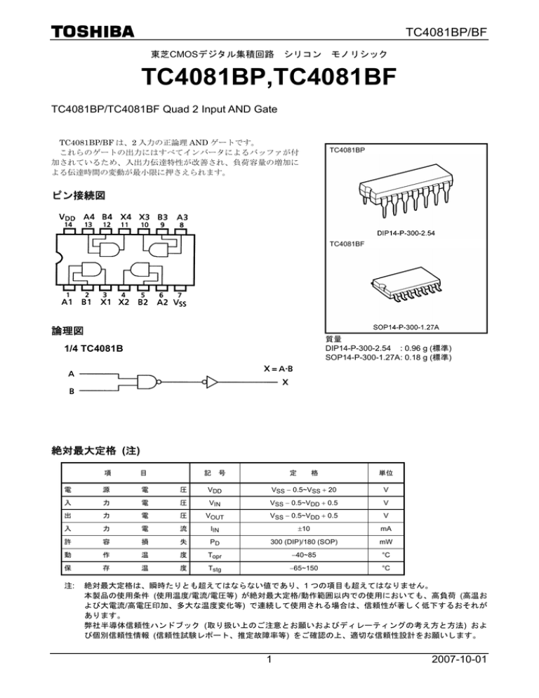 TC4081BP,TC4081BF TC4081BP/BF TC4081BP/TC4081BF Quad 2 Input AND Gate