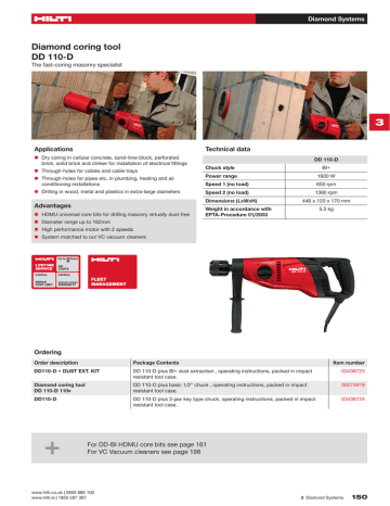 Hilti Dd 100 D Specification Sheet Manualzz