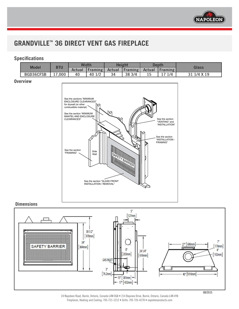 Grandville 36 Direct Vent Gas Fireplace Specifications Manualzz Com