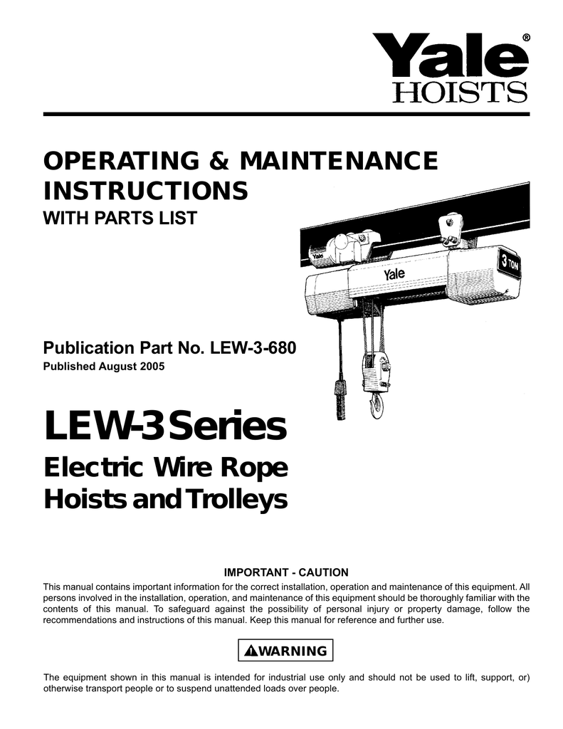Lew 3 Series Electric Wire Rope Hoist And Trolleys Lew 3