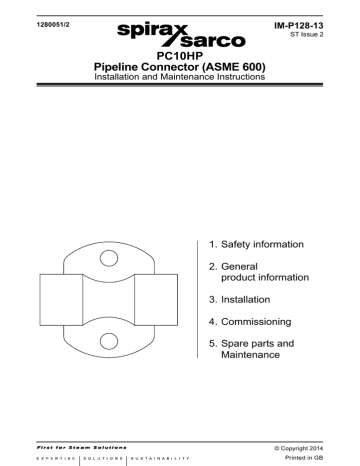 PC10HP Pipeline Connector ANSI/ASME 600 | Manualzz