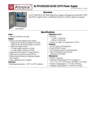 ALTV1224C220 AC/DC CCTV Power Supply Overview | Manualzz