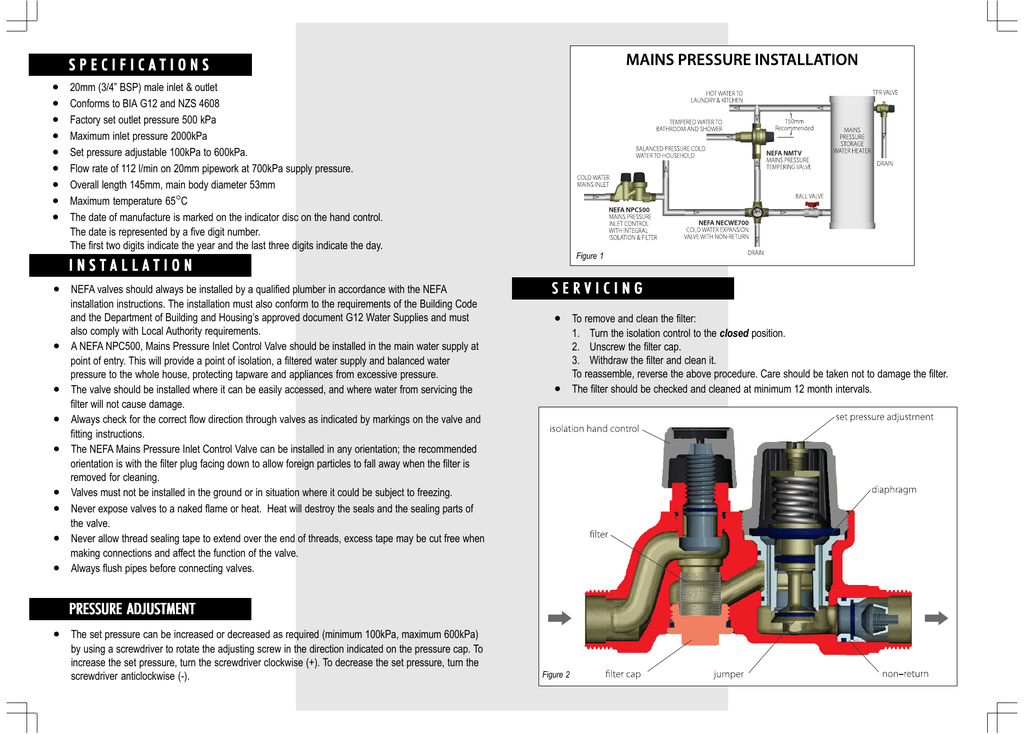NEFA Mains Pressure Inlet Control Valve Installation Instructions
