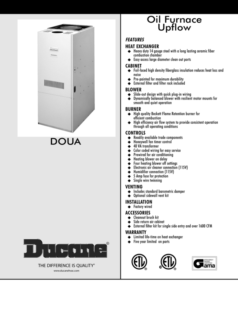 Ducane Oil Furnaces Upflow DOUA Specs Manualzz