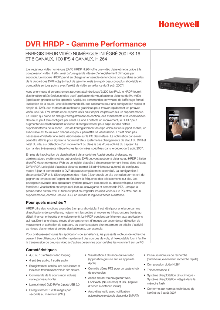 HRDP H264 DVR User Guide (French) Honeywell Security