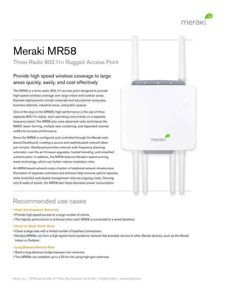 meraki wireless access point on Meraki Mr58 Three Radio 802 11n Rugged Access Point Manualzz