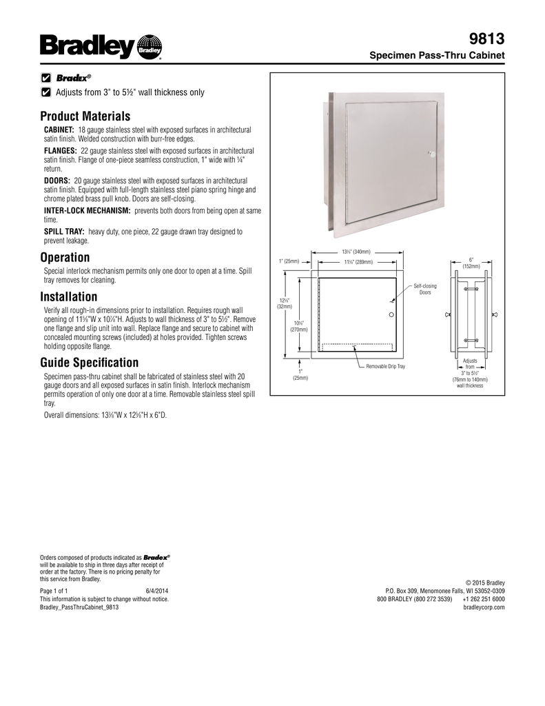 9813 Product Materials Specimen Pass Thru Cabinet Manualzz