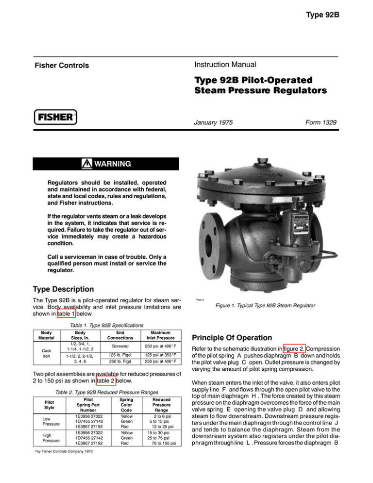 Fisher 92B Regulator Manual Manualzz