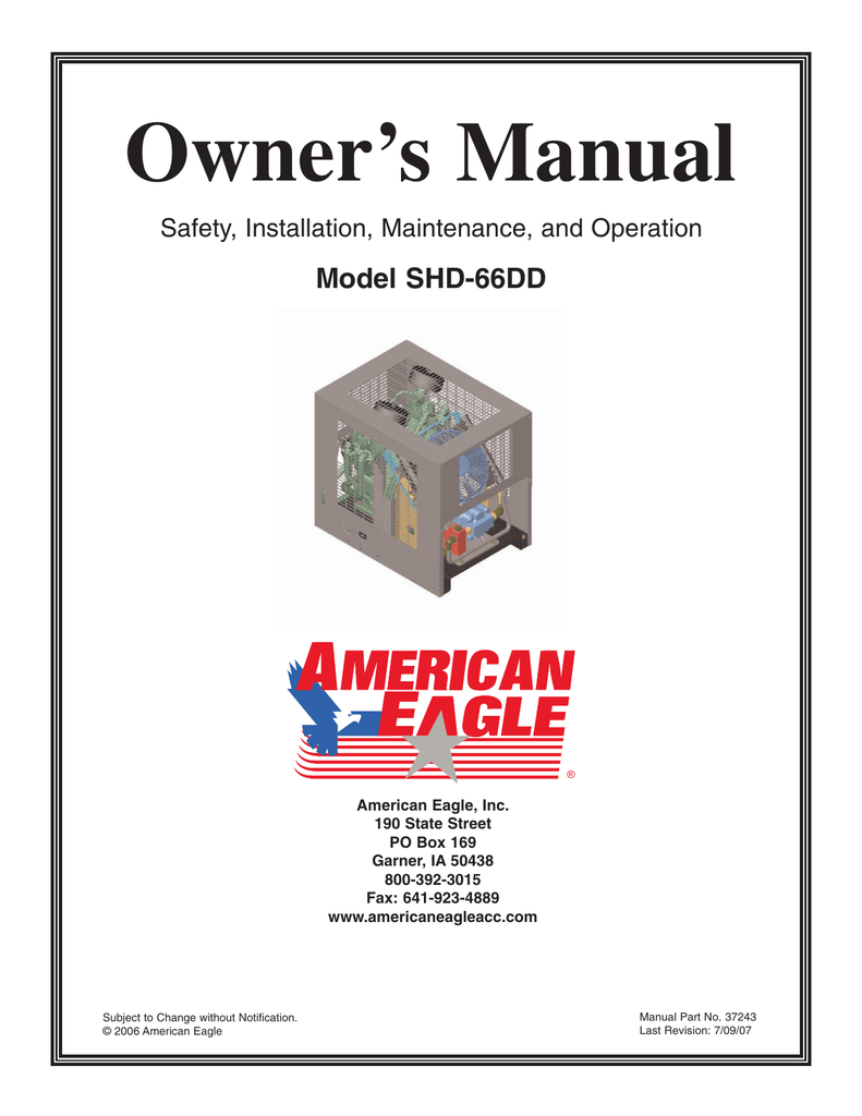 Owner's Manual Model SHD-66DD Safety, Installation, Maintenance, and Operation | manualzz.com