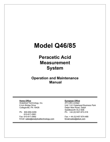 Q46-85 Peracetic Acid Measurement System | Manualzz