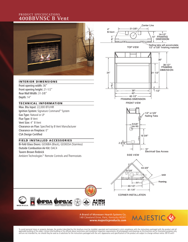 Majestic Bbv B Vent Fireplace Specs Manualzz Com