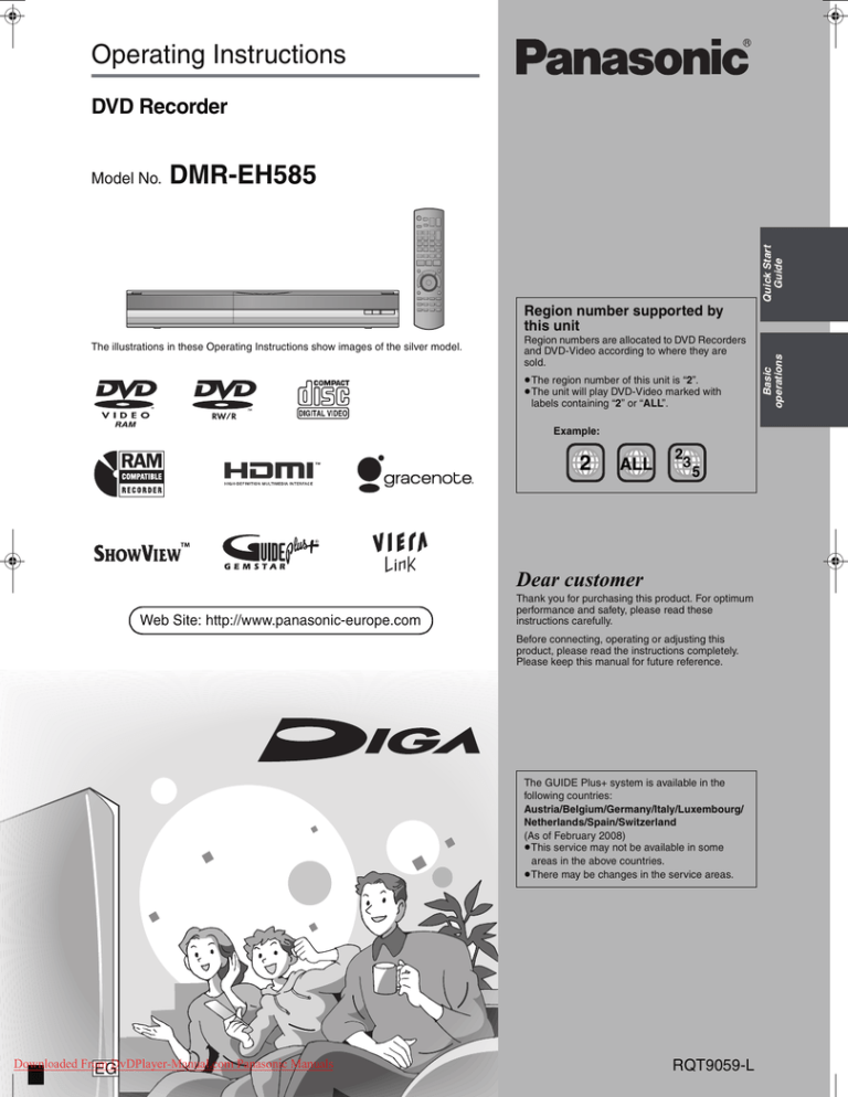 Panasonic Dmr Eh585 User Guide Manual Operating Instruction Pdf Manualzz