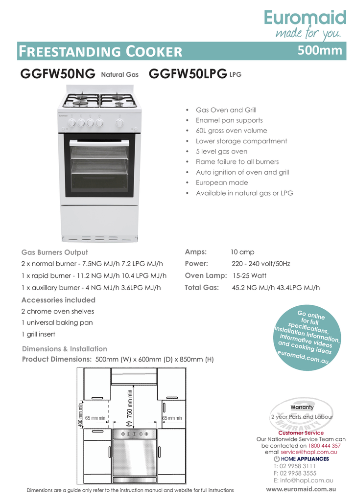 Freestanding Cooker 500mm GGFW50NG 