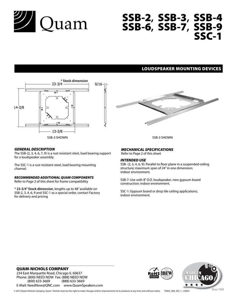 Quam Ssb Series Spec Sheet Manualzz Com