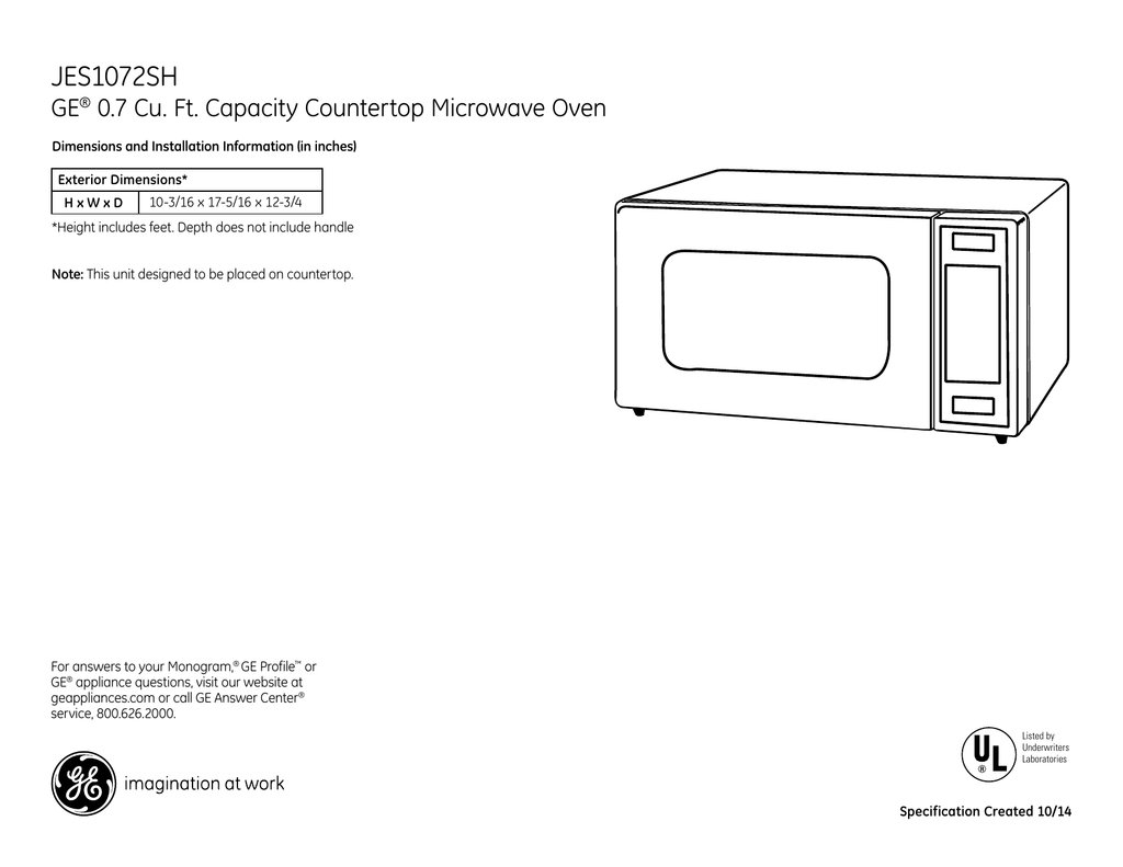 Jes1072sh Ge 0 7 Cu Ft Capacity Countertop Microwave Oven Manualzz