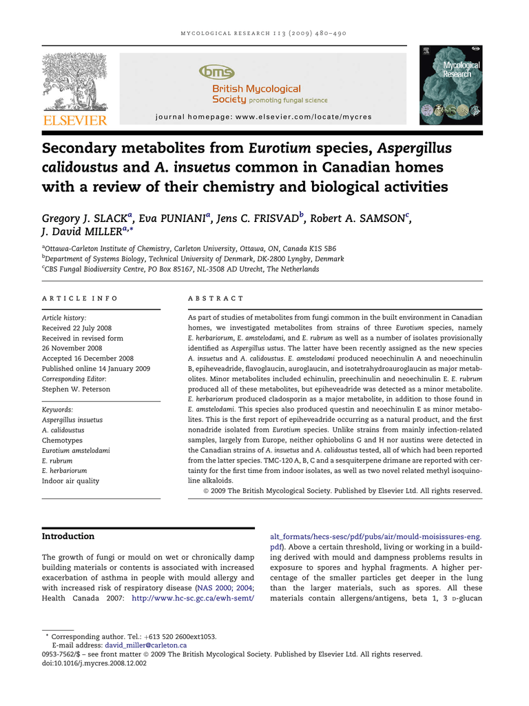 Secondary Metabolites From Eurotium Species Aspergillus Manualzz