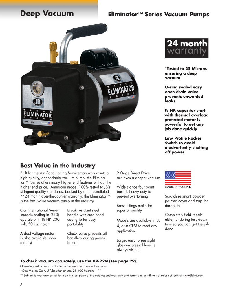 warranty 24 month Deep Vacuum Eliminator™ Series Vacuum Pumps Manualzz