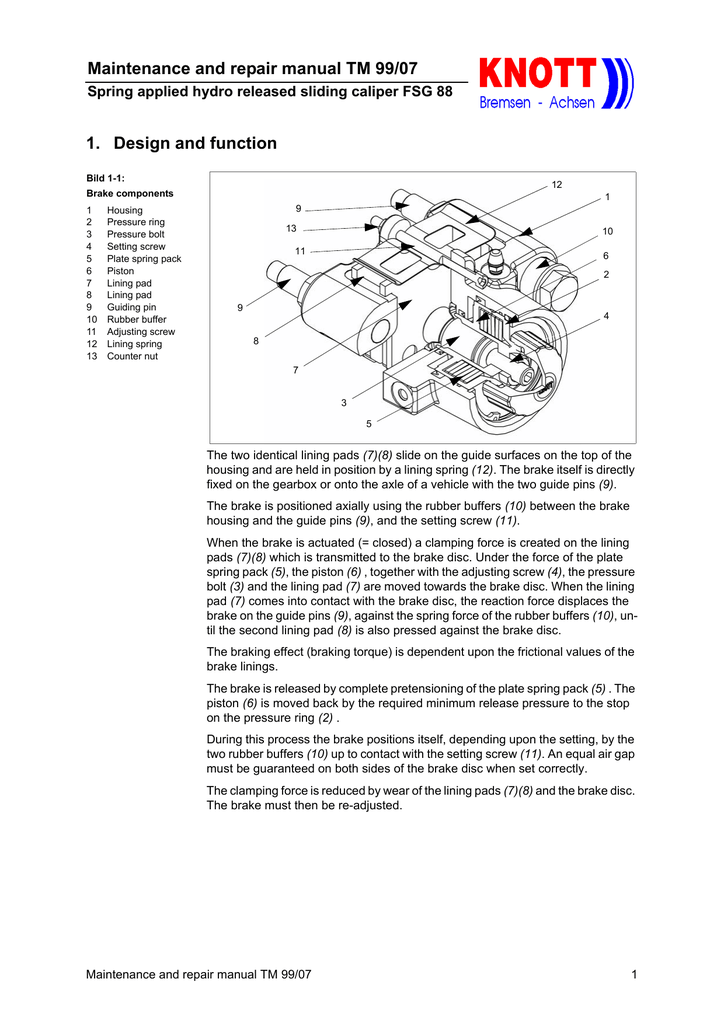 Maintenance and repair manual TM 99/07 1. Design and function | Manualzz