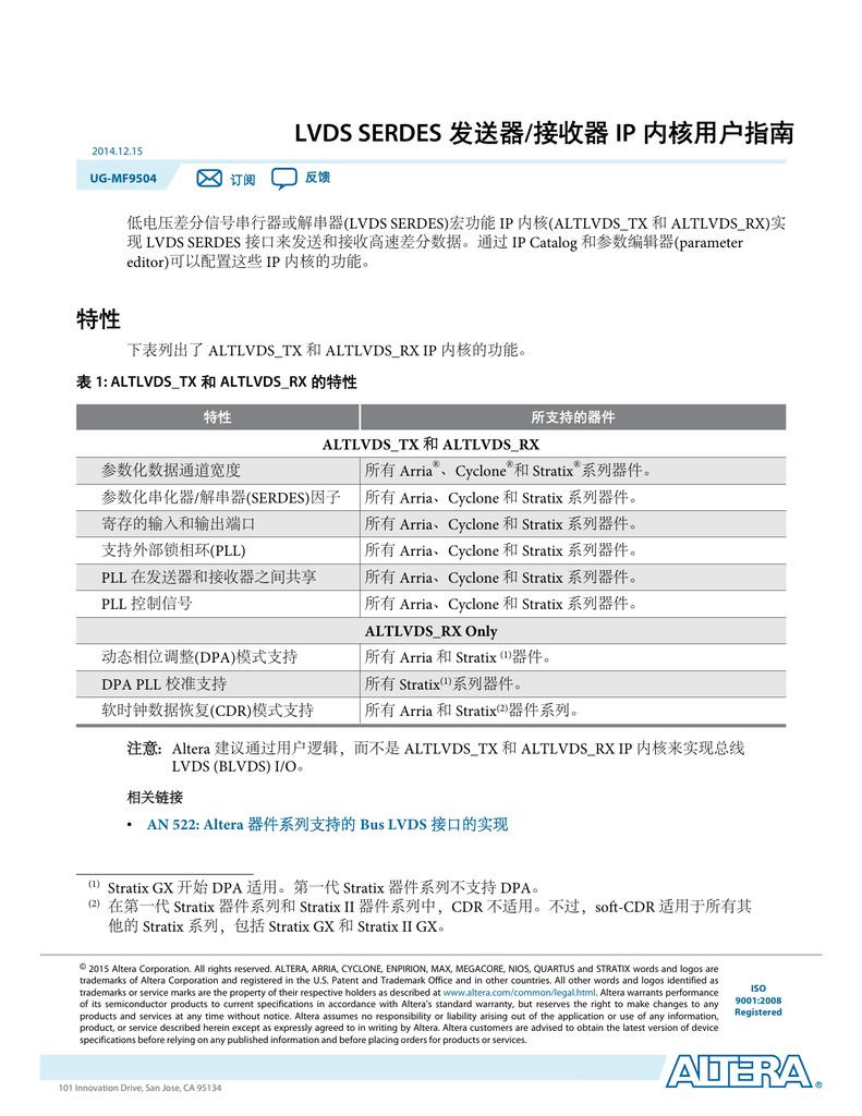 Lvds Serdes 发送器 接收器ip 内核用户指南 Manualzz