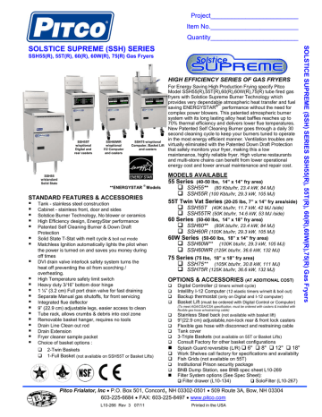 Pitco SOLSTICE SUPREME SSH55TR Brochure & Specs | Manualzz