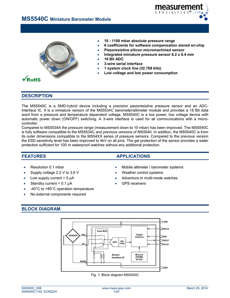 MS5540C Miniature Barometer Module Manualzz