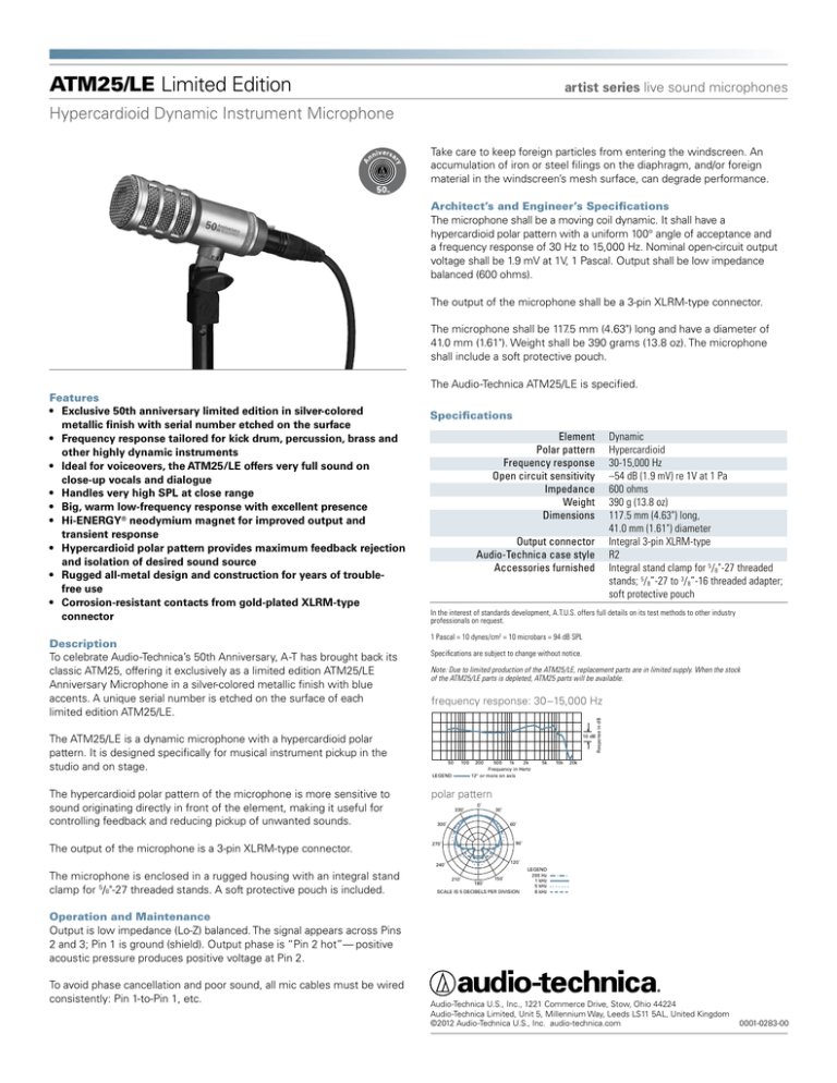 audio technica atm25 le specification