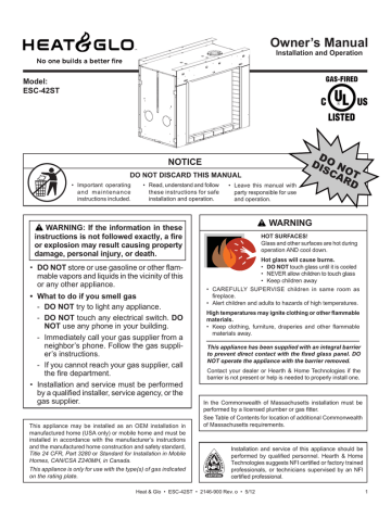 Heat & Glo LifeStyle ESC-42ST Indoor Fireplace User manual | Manualzz