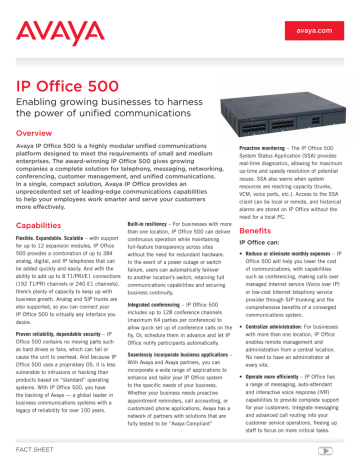 Avaya 500 IP Office 500 Datasheet | Manualzz