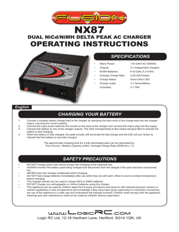 NX87 OPERATING INSTRUCTIONS DUAL NiCd/NiMH DELTA PEAK AC CHARGER | Manualzz