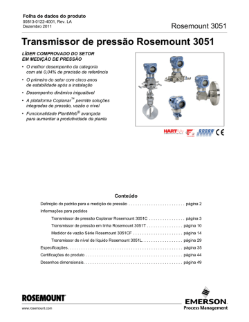Transmissor de pressão Rosemount 3051 Rosemount 3051 Folha de dados do