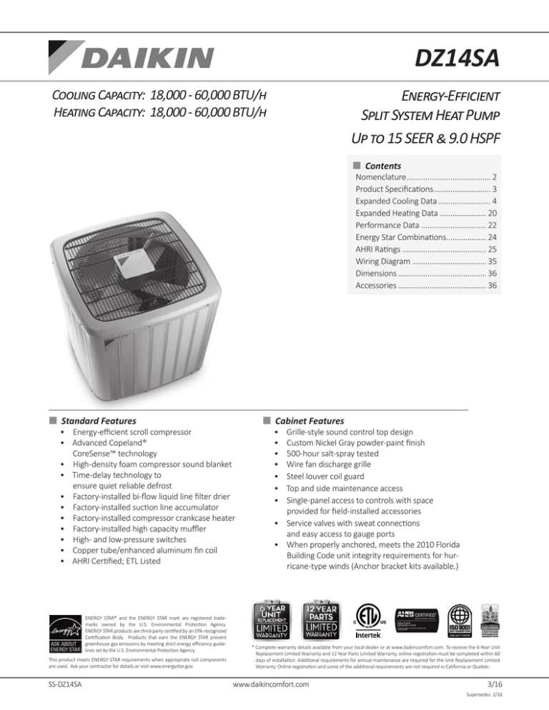 DZ14SA Energy-Efficient Split System Heat Pump Up to 15 SEER & 9.0 HSPF