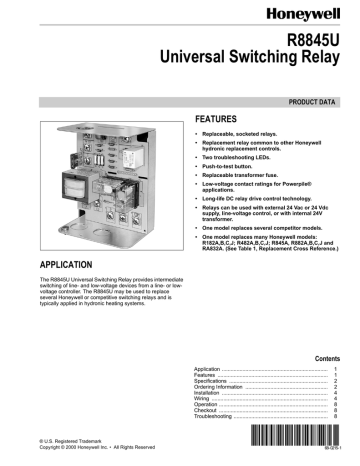 R8845U Universal Switching Relay FEATURES PRODUCT DATA | Manualzz