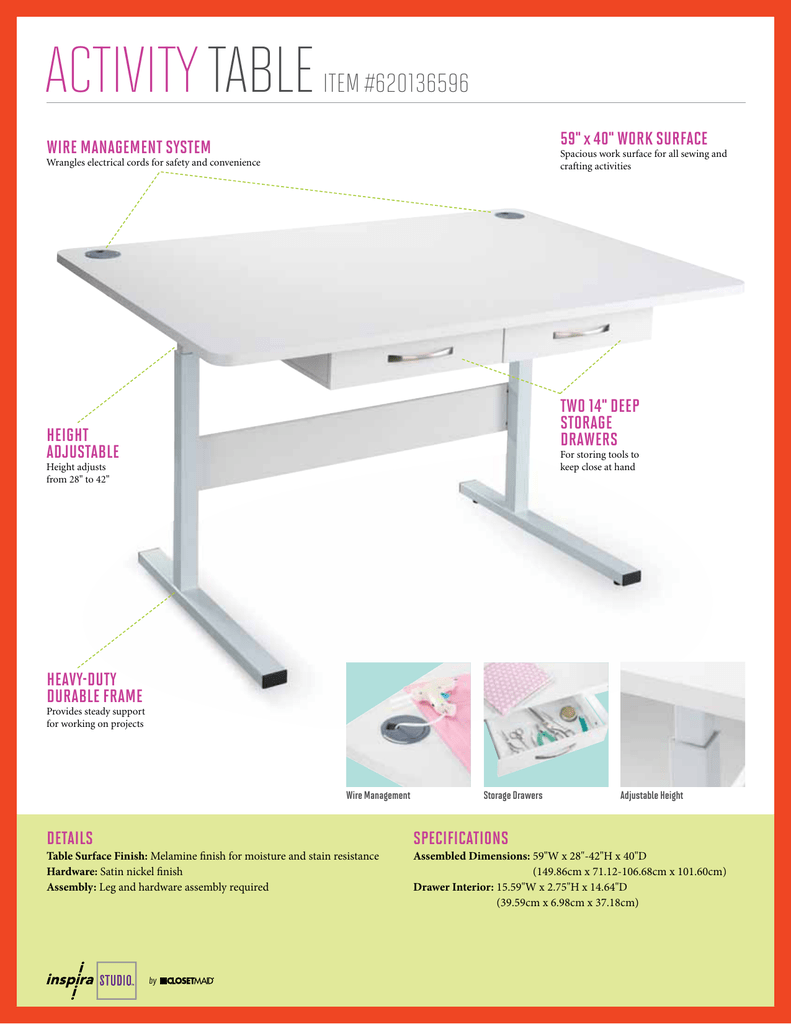 Activity Table Item 620176596 59 X 40 Work Surface Manualzz Activity Table Item 620176596 59 X 40 Work Surface