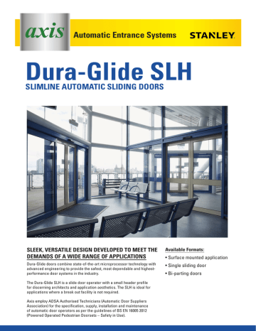 Dura Glide Slh Automatic Entrance Systems Slimline Sliding Doors Manualzz Dura Glide Slh Automatic Entrance, Stanley Automatic Sliding Door Not Closing