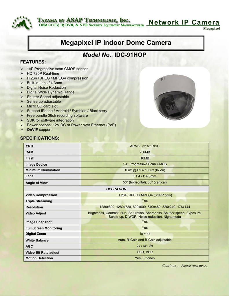Network Ip Camera Megapixel Ip Indoor Dome Camera Model No Idc 91hop Manualzz
