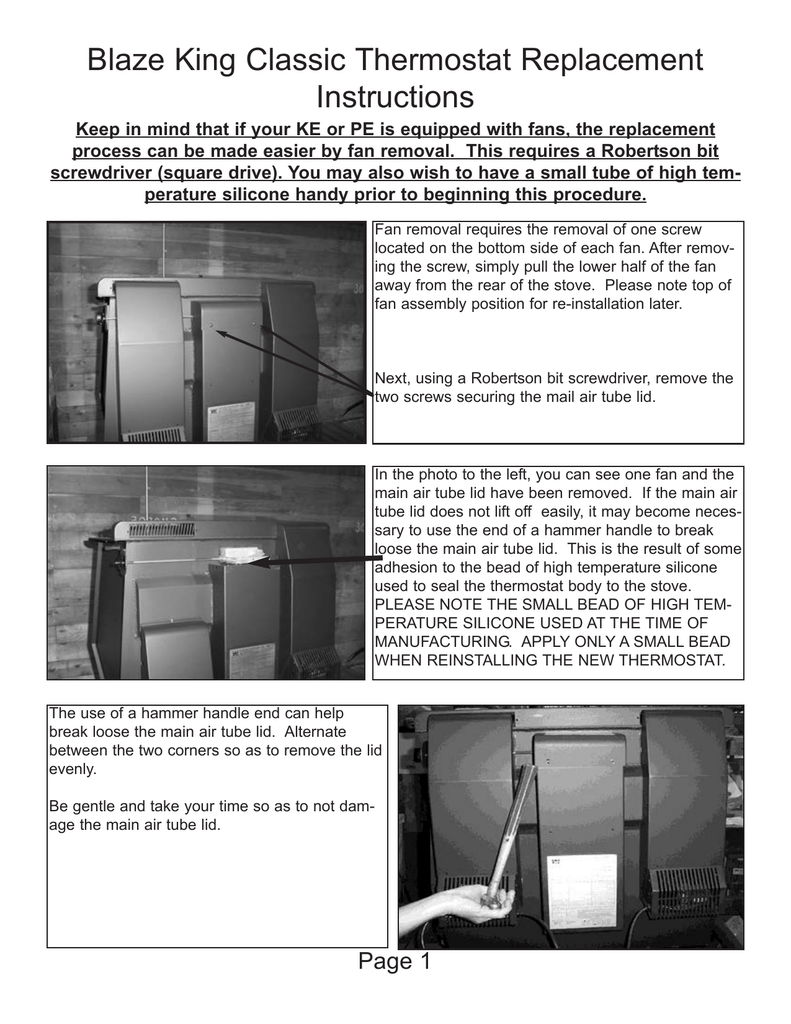 King Classic Thermostat Replacement Instructions | Manualzz