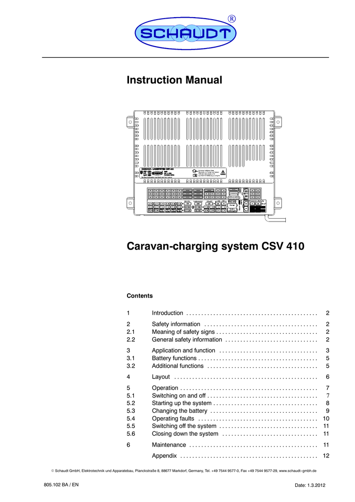 Schaudt CSV-410 trafo :: Sprog: Engelsk | Manualzz