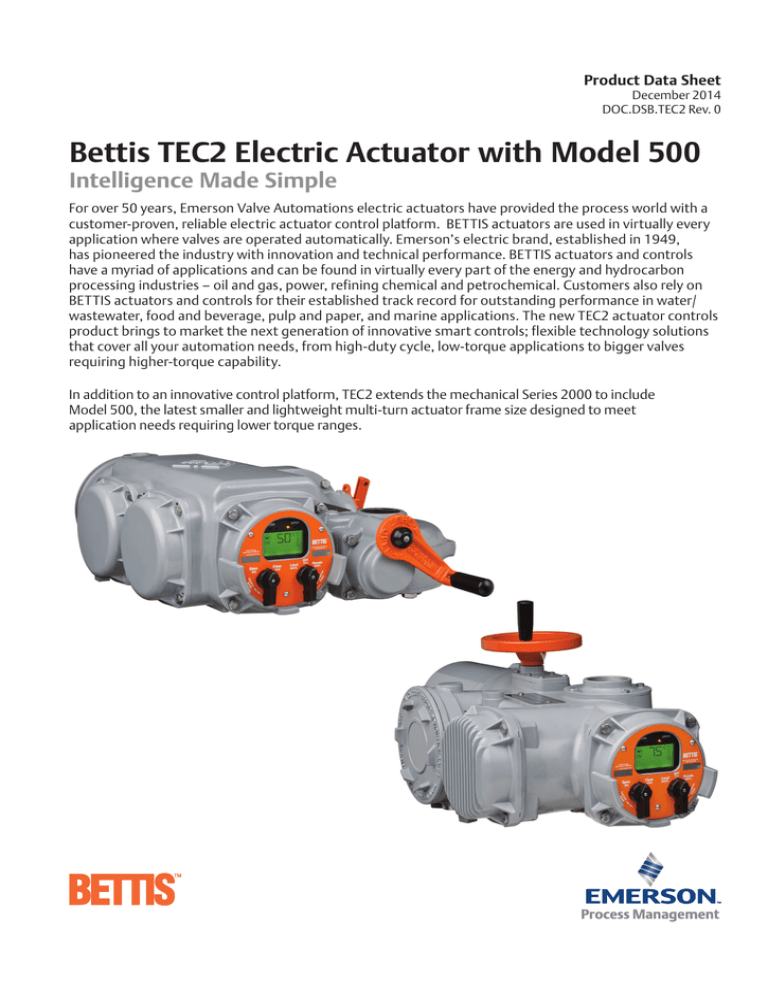 Bettis TEC2 Electric Actuator with Model 500 Manualzz