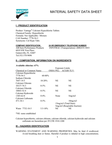 Msds Calcium Hypochlorite Tablets 07272006 Manualzz