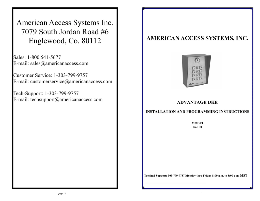 American Access Systems Post Mount 24-1000 DKS II Master Controller Station Keypad 1000 code AAS