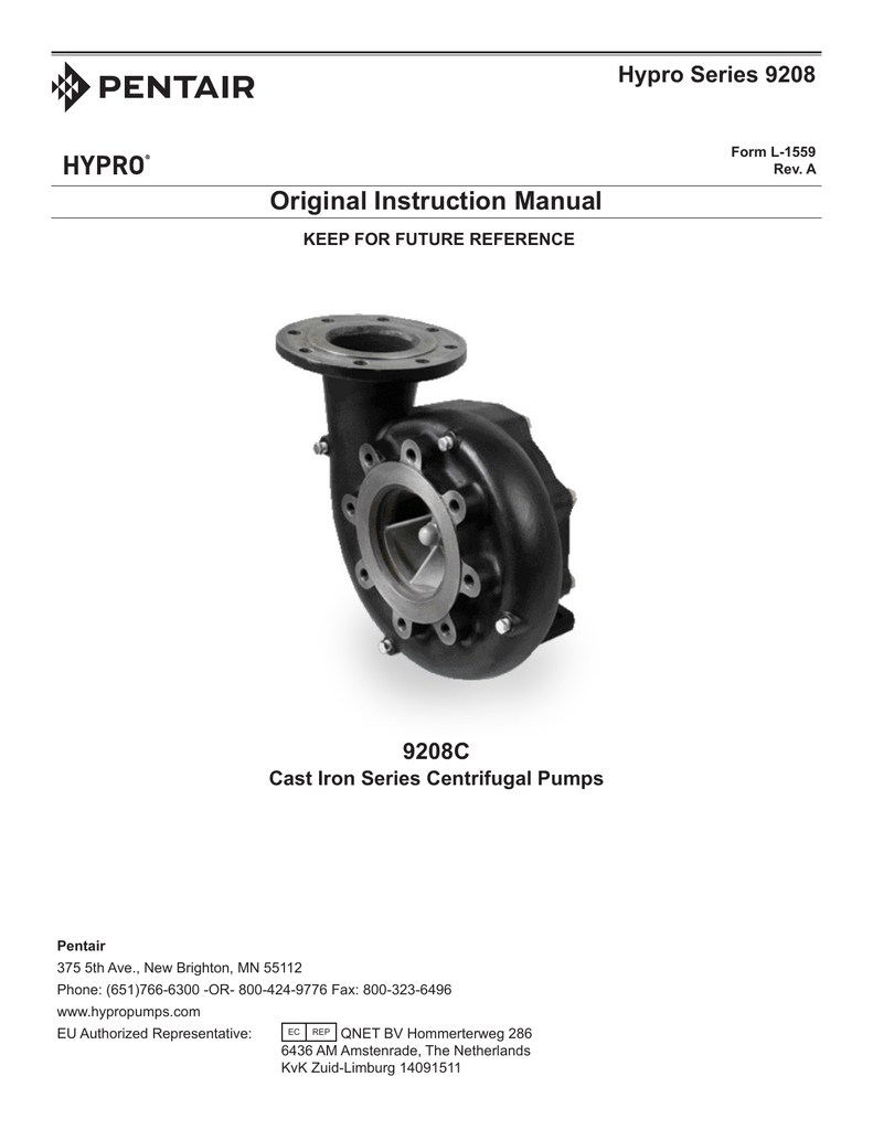 Original Instruction Manual Hypro Series 9208 9208C Cast Iron Series