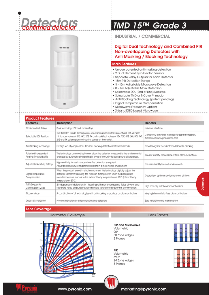 Pyronix FPTMD15G3-3 Dual Tech and PIR Sensor with 2 Non-overlapping Detectors