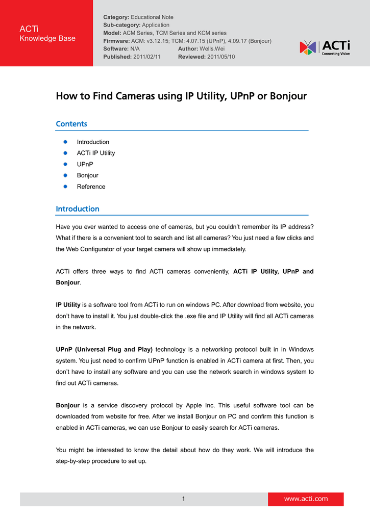 How To Find Cameras Using Ip Utility Upnp Or Bonjour Acti Manualzz