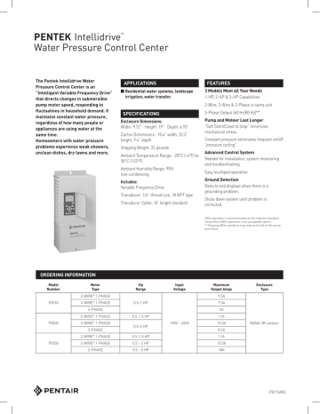 PenteK Intellidrive Water Pressure Control Center | Manualzz