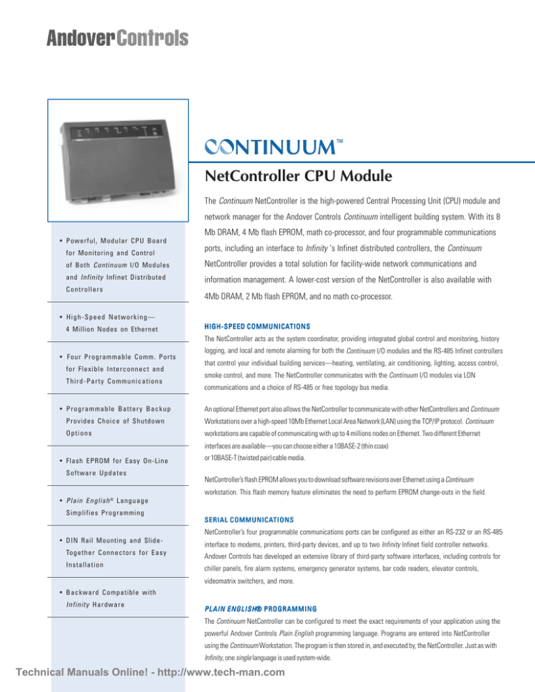 Continuum Netcontroller Cpu Module Manualzz