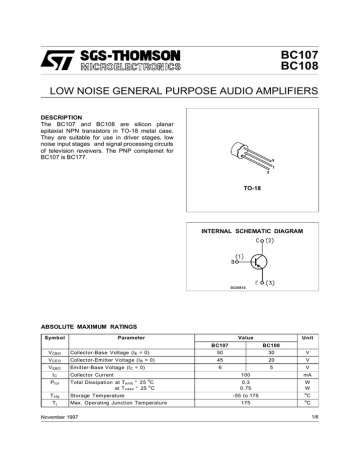 Lote de 5 Transistor BC-107B 0.2 A 0.3 W 250 MHz TO-18 BC107B 