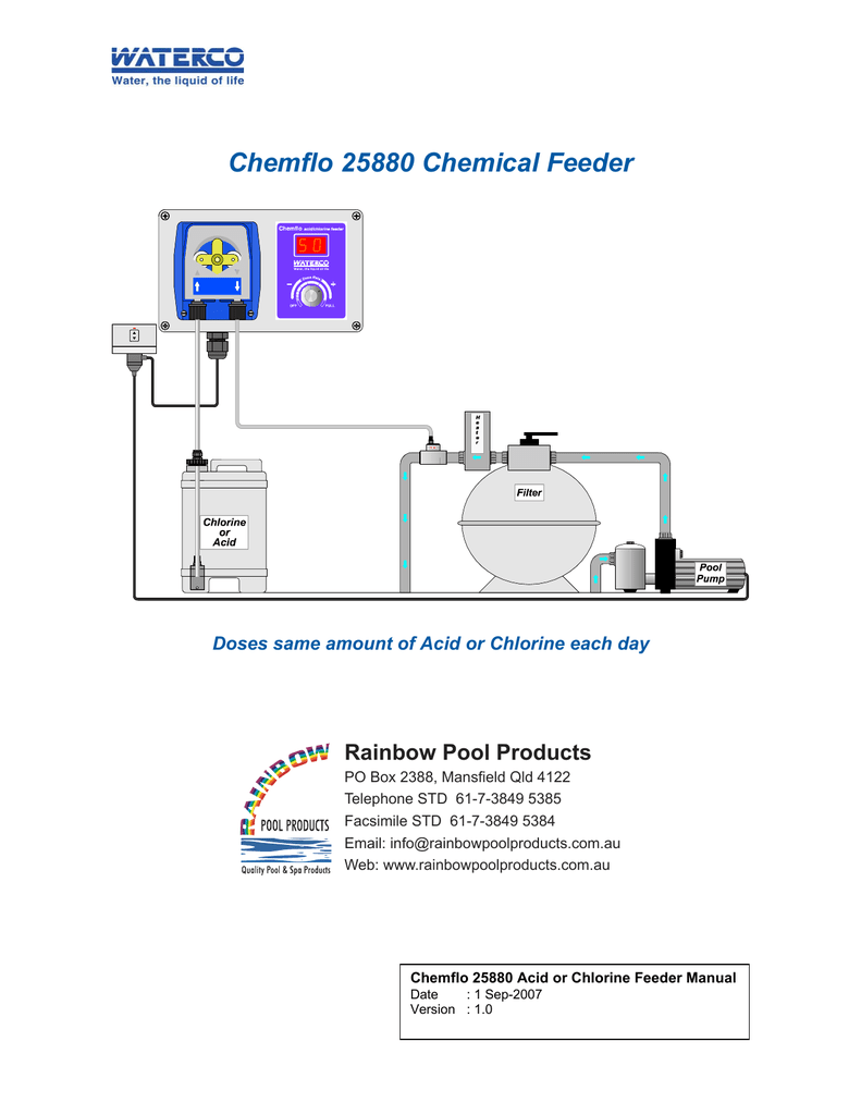 Chemflo 25880 Chemical Feeder Rainbow Pool Products Manualzz Com