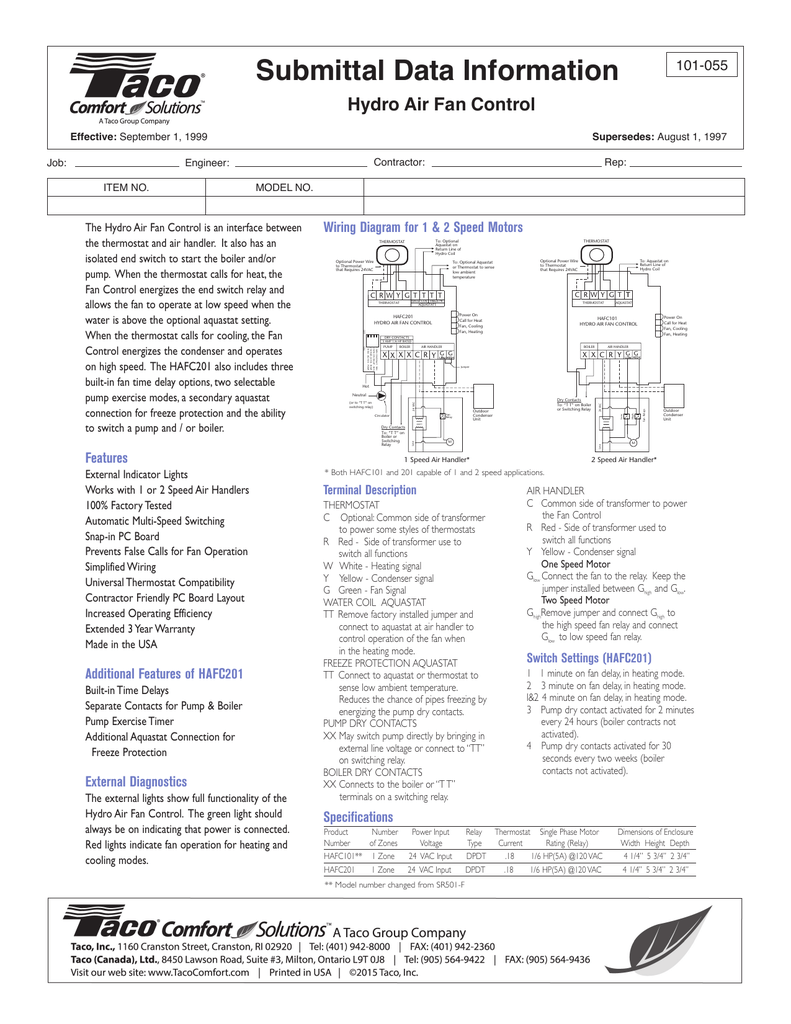 Submittal Data Information Hydro Air fan Control Hydro Air Fan Control 101-055 | Manualzz | Hydro Air Wiring Diagram | | Manualzz